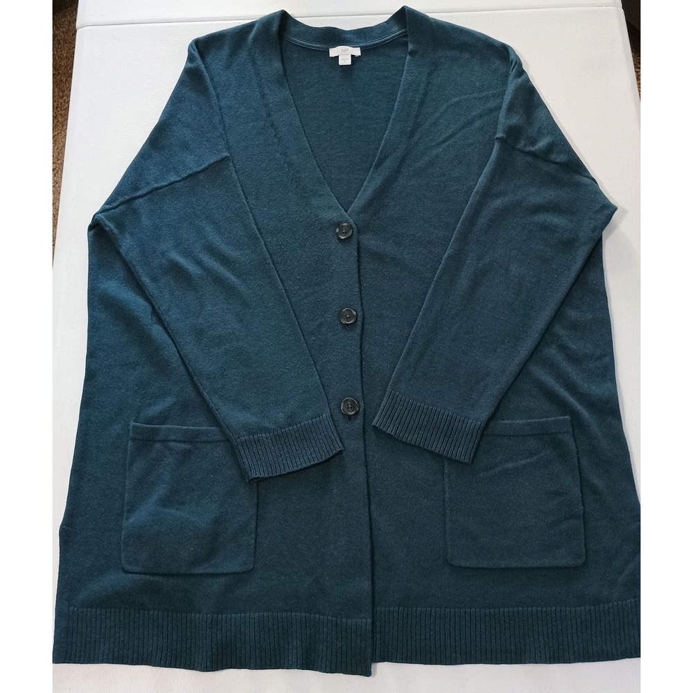 J. Jill Womens Cardigan Sweater XL Teal Green Cotton Rayon Button Front V-Neck